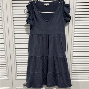 Max Studio blue Midi Sundress with Flutter Sleeves